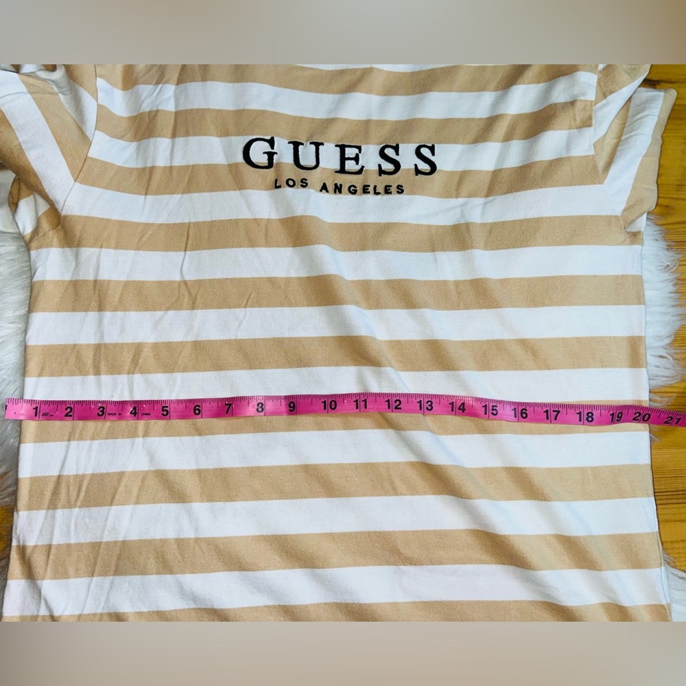 Guess Tan and White Striped Long Sleeved Shirt Men’s Size Small - Picture 7 of 9